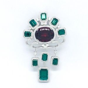 Daniel Waknine Tourmaline Rubelite Diamond Brooch